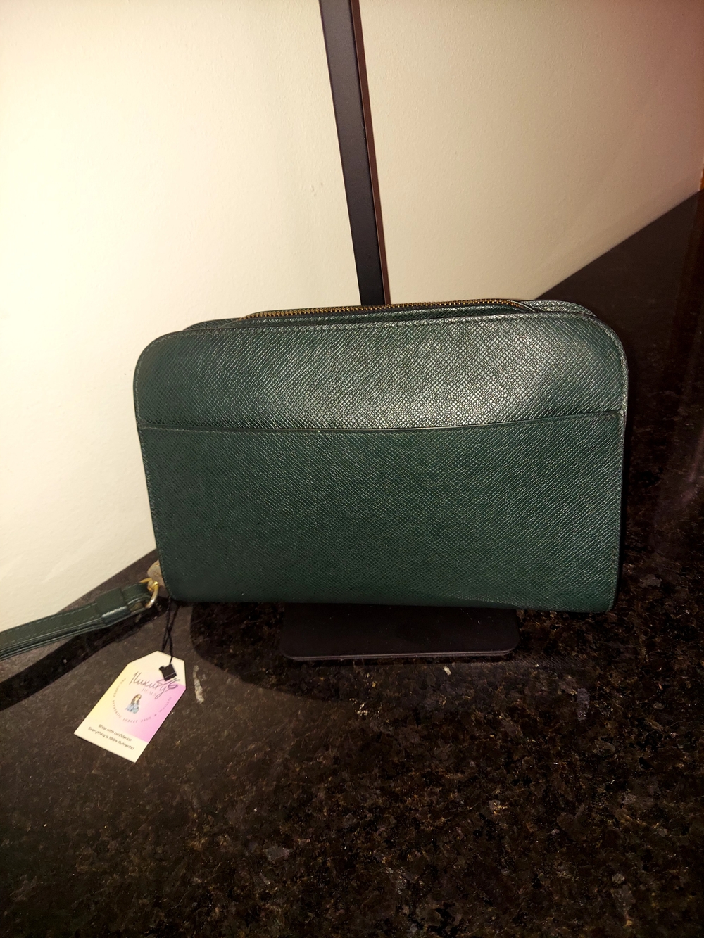 Louis Vuitton Baikal Dark Green "Epicea" Taiga Leather Wristlet Clutch COA VGVC!